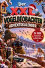 "Der XXL Vogelbeobachter Adventskalender. 24 Tage voller Rätsel, Wissen und Naturerlebnisse."  
Illustration: Winterlandschaft mit Vögeln.