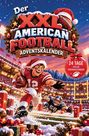 "Der XXL American Football Adventskalender. 24 Tage voller Überraschungen." Ein fröhlicher Spieler in Weihnachtskleidung läuft im Stadion.