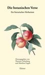 "Die botanischen Verse: Ein literarisches Herbarium" oben. Unten zwei rote Früchte und grüne Blätter. Herausgebernamen.