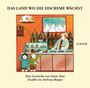 "Das Land wo die Eiscreme wächst." Zwei Kinder zeigen auf Eis in einer Eisdiele, mit Verkäufer im Hintergrund.