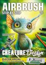 "Airbrush Step by Step 102" und "Creature Design" oben. Unten ein Plotter. Illustration eines Fantasiewesens mit großen Augen.