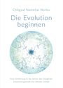 „Die Evolution beginnen“, Illustration mit blauen Zweigen und Blättern in einem Kreis auf weißem Hintergrund.