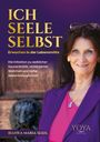 "ICH SEELE SELBST: Erwachen in der Lebensmitte." Eine Frau in lila Blazer mit Kette und Brille vor Holzhintergrund.