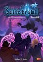 „Splitterkristall: Die Schattenchroniken Band III“ von Michael S.V. Preis. Drei Personen vor magischem Kreis und Schattenwesen.
