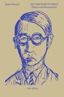 „René Daumal, DIE ABSURDE EVIDENZ, Essays und Rezensionen, zero sharp.“ Skizzenhafte blaue Zeichnung eines Mannes mit Brille.