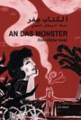 „AN DAS MONSTER“ von Dima Albitar Kalaji. Illustration zeigt eine nachdenkliche Person mit schwarzem Haar vor rotem Hintergrund.