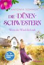 "Die Dünenschwestern. Wenn der Wind dich ruft. Ein Norderney-Roman. BeHEARTBEAT. Blume, Haus, Frau in lila Kleid am Strand."