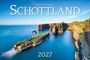 Text: "Stefan Schnebelt SCHOTTLAND 2027". Küstenlandschaft mit Klippen und Meer, klarer blauer Himmel.