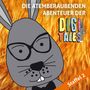 Text: "DIE ATEMBERAUBENDEN ABENTEUER DER DIGI TALES! Staffel 2". Illustration: Ein grauer Hase mit Brille vor orangenem Hintergrund.
