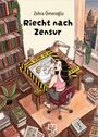 Eine Frau sitzt an einem Schreibtisch, zeichnet und ist von Bücherregalen umgeben. Ein gelbes „Crime Scene“-Band liegt auf dem Tisch.