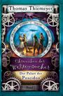 "Thomas Thiemeyer, Chroniken der Weltensucher, Der Palast des Poseidon, Band 2." 

Eine fantasievolle Illustration mit Zahnrädern.