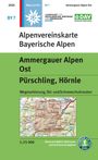 Alpenvereinskarte Bayerische Alpen, Ammergauer Alpen Ost, Maßstab 1:25 000, enthält Kartenabschnitt und DAV-Logo.