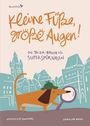 Texte: "Kleine Füße, große Augen!" "Die Trier-Rallye für Superspürnasen". Illustration mit Hund und Stadt im Hintergrund.