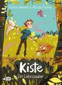 Text: "Patrick Wirbeleit & Michèle Fisichels", "Kiste Der Liebeszauber". Illustration: Junge mit Kescher, Kiste mit Glas im Wald.