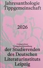 Jahresanthologie Tippgemeinschaft 2026. Connewitzer Verlagsbuchhandlung der Studierenden des Deutschen Literaturinstituts Leipzig. Rosa Hintergrund mit abstrakten Mustern.