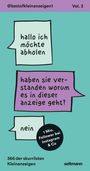 „hallo ich möchte abholen“, „haben sie verstanden worum es in dieser anzeige geht?“, „nein“. Illustration mit Sprechblasen.