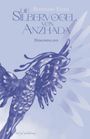 "Die Silbervögel von Anzhada: Dämonenland." Illustration eines stilisierten Vogels in blauen Tönen.