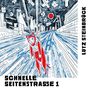 Text: "Lutz Steinbrück", "Schnelle Seitenstrasse 1". Illustration: Katze im roten Anzug auf einer futuristischen Straße.