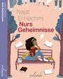 Najat El Hachmi, Nurs Geheimnisse. Illustration: Frau auf einer Bank, Bücher um sie herum.