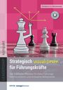 "Strategisch visualisieren für Führungskräfte." Schachfiguren-Illustration mit hervorgehobenen gelben Pfeilen.