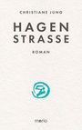 Text: "Christiane Jung, Hagenstraße, Roman". Unten blauer Kreis mit stilisierter Figur.