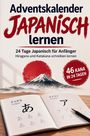 "Adventskalender Japanisch lernen" zeigt einen Berg und eine offene Schrift mit Kana-Zeichen.