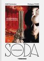 Titel: "Auferstehung/Enthüllungen", "Soda DOPPELBAND". Ein Mann hält eine Pistole, roter Hintergrund mit Stadtansicht.