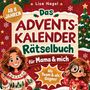 „Das Adventskalender Rätselbuch für Mama & mich“, Weihnachten-Thema mit fröhlichen Figuren und Tanne. Ab 8 Jahren.