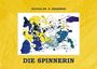 Oben steht "SILVIJA SH. D. KRAMMER", darunter "DIE SPINNERIN". Farbig abstrakte Illustration mit Gelb, Blau, Rot.