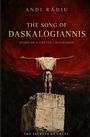„THE SONG OF DASKALOGIANNIS“ zeigt eine Person mit ausgestreckten Armen vor einem dramatischen roten Hintergrund.