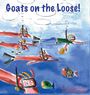 „Goats on the Loose!“; eine humorvolle Illustration von Ziegen und einem Menschen, die tauchen, umgeben von bunten Fischen.