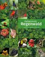Text: "Geheimnis Regenwald. Die bedrohten Paradiese unserer Erde." Bunte Tierfotos und üppiges Blattwerk sind sichtbar.
