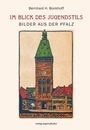 "IM BLICK DES JUGENDSTILS – BILDER AUS DER PFALZ." Illustration eines Turms und umgebender Gebäude.