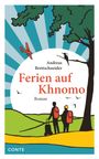 „Ferien auf Khnomo“: Zwei Menschen mit Koffern und Rucksäcken unter einem Baum. Ein rotes Flugzeug fliegt am Himmel.