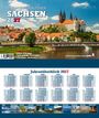 DREI-MONATSKALENDER SACHSEN 2027. Jahresüberblick 2027. Foto von Meißen mit Albrechtsburg und Dom im Hintergrund.