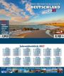 DREI-MONATSKALENDER DEUTSCHLAND 2027, Jahresüberblick 2027. Strandbild mit Meer und blauem Himmel.