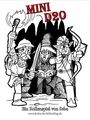 "MINI D20" in rotem Text. Eine Illustration zeigt drei Abenteurer: einen Krieger, Zauberer und Bogenschützen.