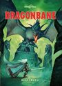 "Uhrwerk Verlag", "Dragonbane", "Regelbuch"; Illustration: Krieger kämpft gegen furchterregenden Drachen vor dunklem Hintergrund.