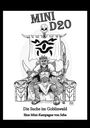 Text: "MINI D20", "Die Suche im Goblinwald", "Eine Mini-Kampagne von Seba". Illustration: Ein König auf einem Thron mit Schädelbanner.