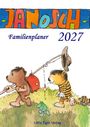 "JANOSCH Familienplaner 2027. Little Tiger Verlag." Illustration: Zwei Tiere mit Rucksack und Angel, im Gras spazierend.