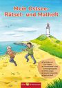 Titel: "Mein Ostsee-Rätsel- und Malheft". Zwei Kinder laufen am Strand, Leuchtturm im Hintergrund. Logo: Biber & Butzemann.