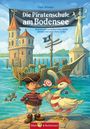 "Die Piratenschule am Bodensee" von Dan Wiener. Ein kleiner Pirat mit Pfeife steht mit einem Huhn am Wasser.