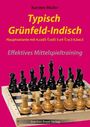 Titel: "Typisch Grünfeld-Indisch" von Karsten Müller. Unten ein Schachbrett mit Figuren.