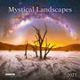 „Mystical Landscapes“ und „2027“ vor einem trockenen Tal mit kahlen Bäumen und einem Sternenhimmel darüber.