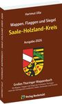 Text: "Hartmut Ulle, Wappen, Flaggen und Siegel Saale-Holzland-Kreis, Ausgabe 2026, Großes Thüringer Wappenbuch." Darunter ein Wappen.