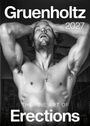 „Gruenholtz 2027, THE FINE ART OF Erections.“ Ein muskulöser, nasser Mann mit Nackenkette, hebt seine Hände an den Kopf.