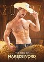 "2027" oben, "The Men of Nakedsword Originals" unten. Ein muskulöser Mann mit Cowboyhut steht hemdlos in einem Heuboden.