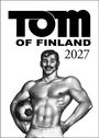 „TOM OF FINLAND 2027“ steht oben. Ein muskulöser Mann mit Schnurrbart hält einen Fußball.
