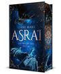Cover von „Asrai: Die Nacht des Shetai“ von Liane Mars. Dunkle Drachen auf blauem, dekorativem Hintergrund.
