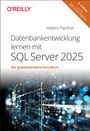 Text: „Datenbankentwicklung lernen mit SQL Server 2025. Der praxisorientierte Grundkurs.“ Moderne digitale Illustration.